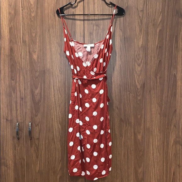 rust and white polka dot dress